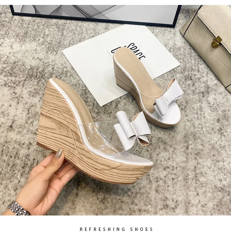 2021 Summer New Bowknot Design Platform Wedge Sandals Women's Sweet Fashion Sexy High Heels