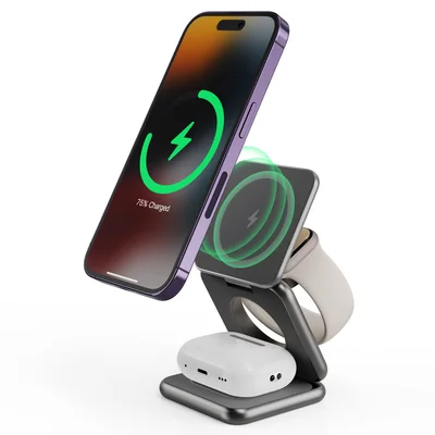 Three-in-one Wireless Charger Fast Charging Foldable Phone Watch And Earphone Universal