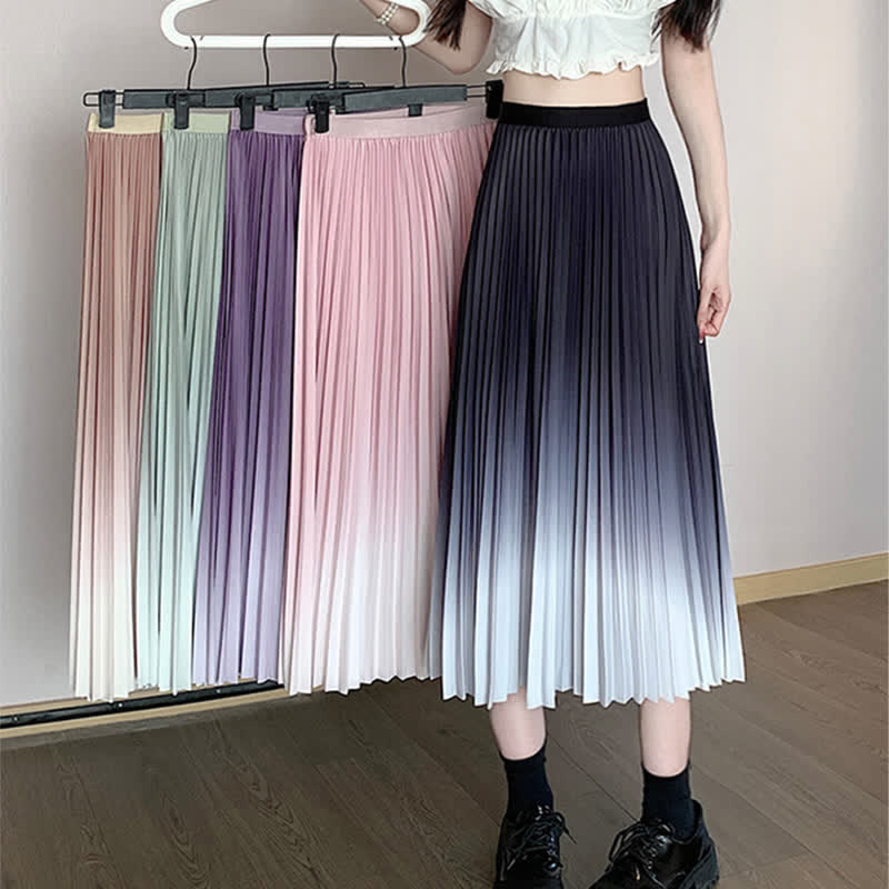 Gradient Color High Waist Pleated Skirt