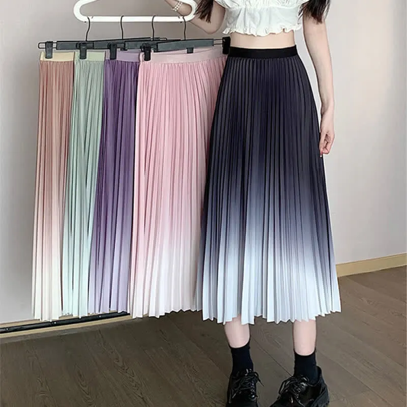 Gradient Color High Waist Pleated Skirt