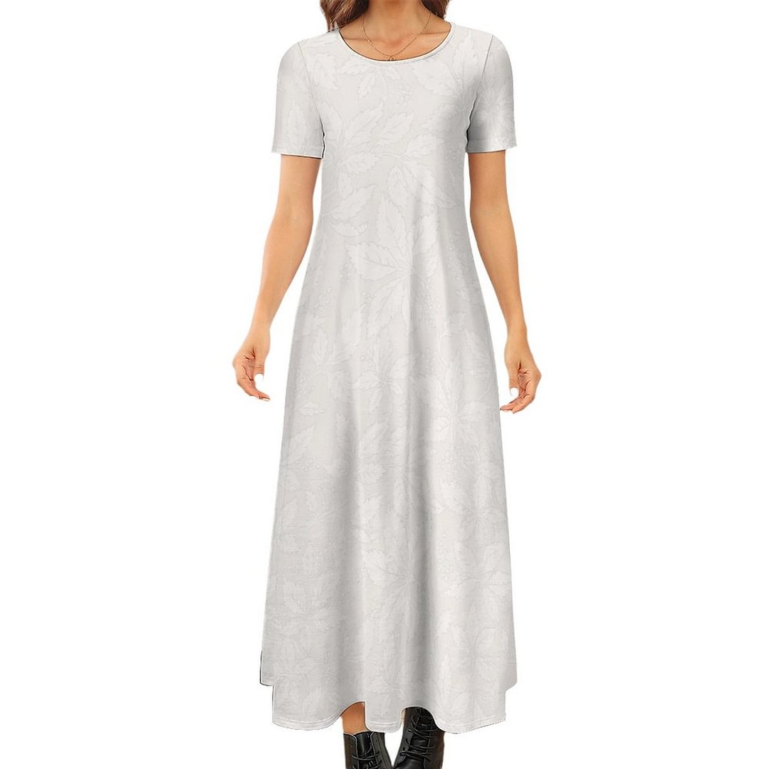 White Vildvin Pattern Borastapeter Short Sleeve Loose Plain Maxi Dresses Women Casual Bohemain Beach Long Dresses