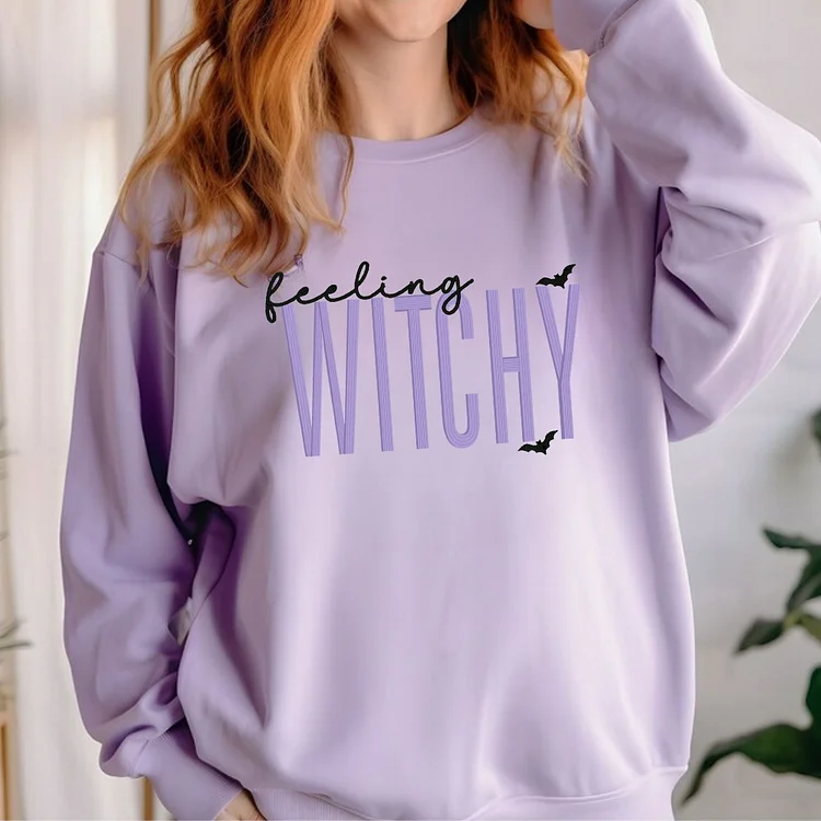 Custom Feeling Witchy Spooky Embroidered sweatshirt 
