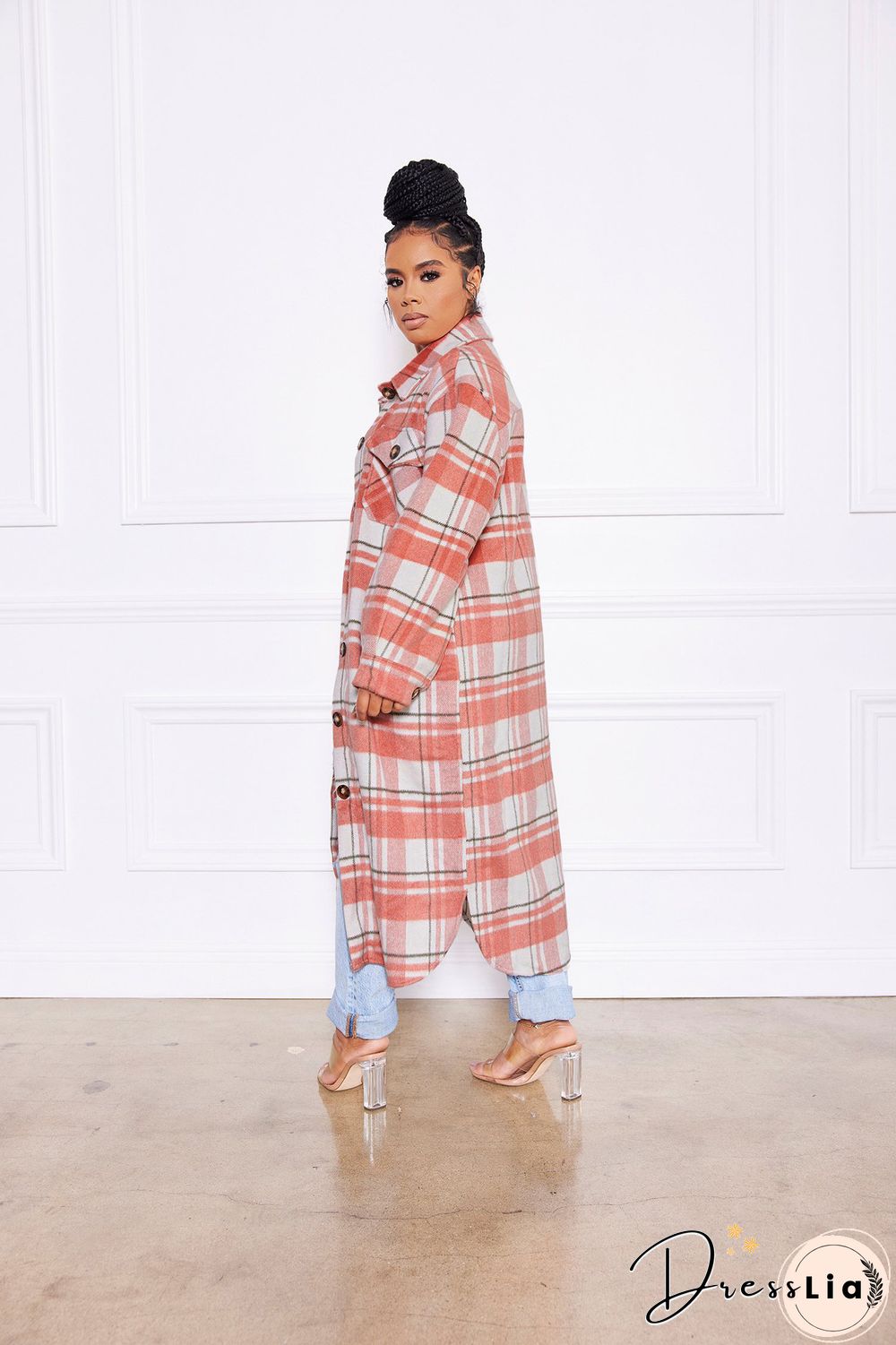 Classic Check Single-breasted Long Woolen Coat