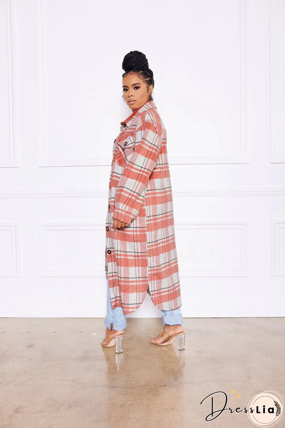 Classic Check Single-breasted Long Woolen Coat