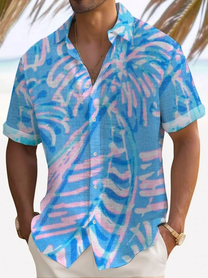 Men's Casual Resort Hawaiian Print Lapel Shirt 
