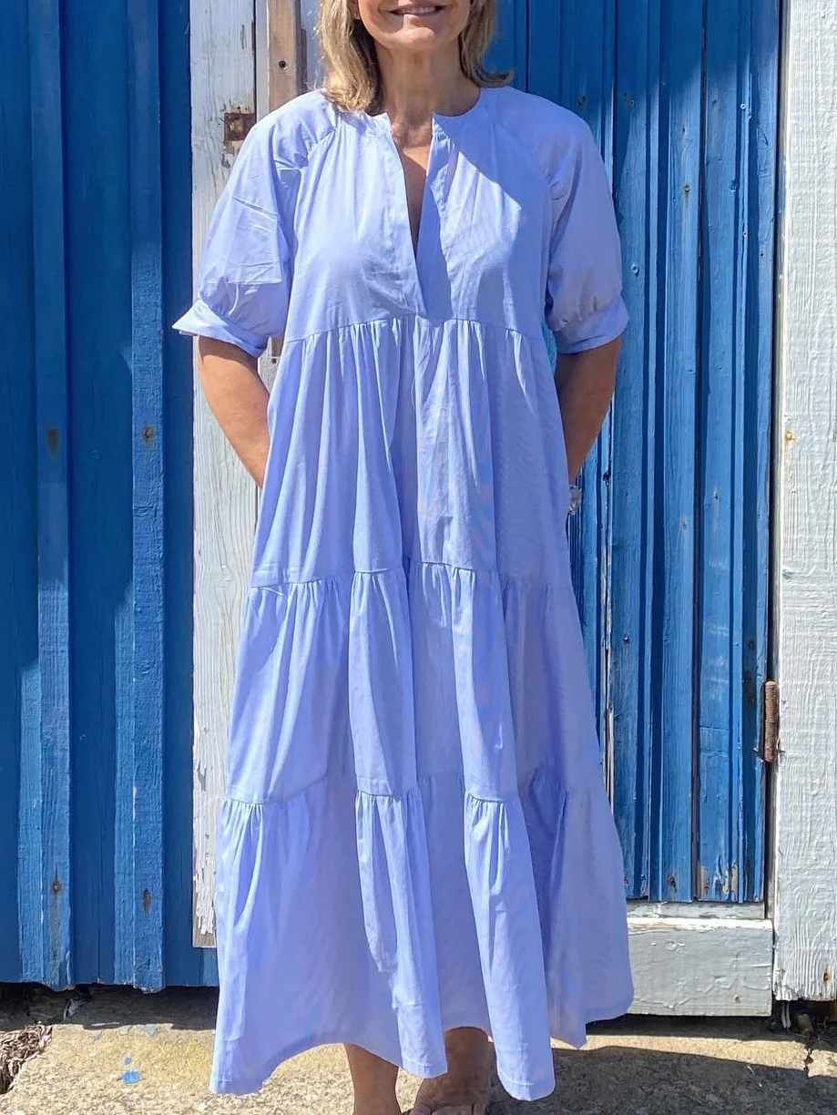 Solid Color Short Sleeve Maxi Dress