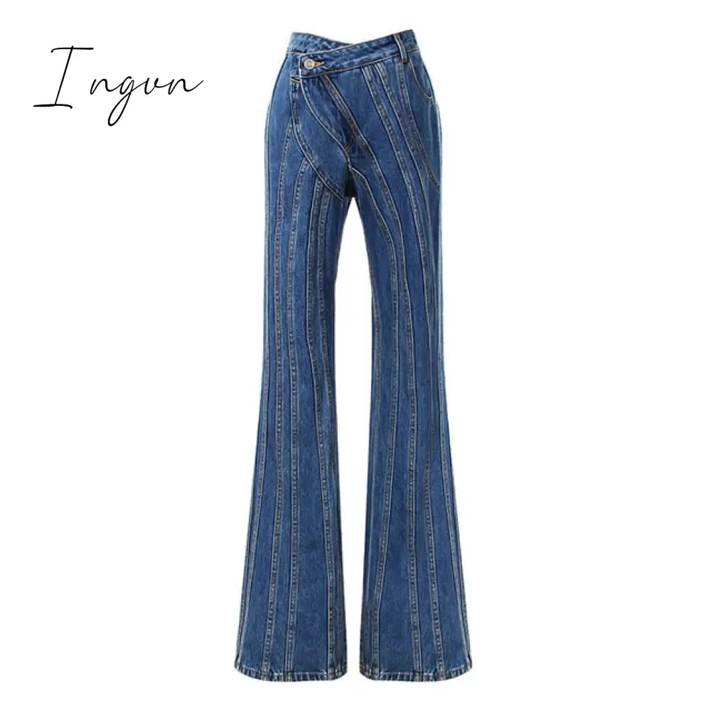 Ingvn - Asymmetrical Spliced Oblique Waist Placket Trousers New Loose Fit Pants Women Fashion Tide