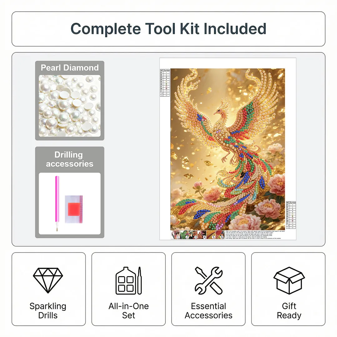 Pearl Painting Kit for Adults Golden Phoenix 11.81x15.75in