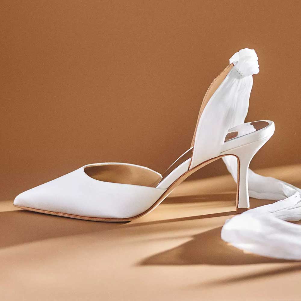 White Satin Pointed Toe Lace-Up Elegant Bridal Pumps with Kitten Heel  Nicepairs