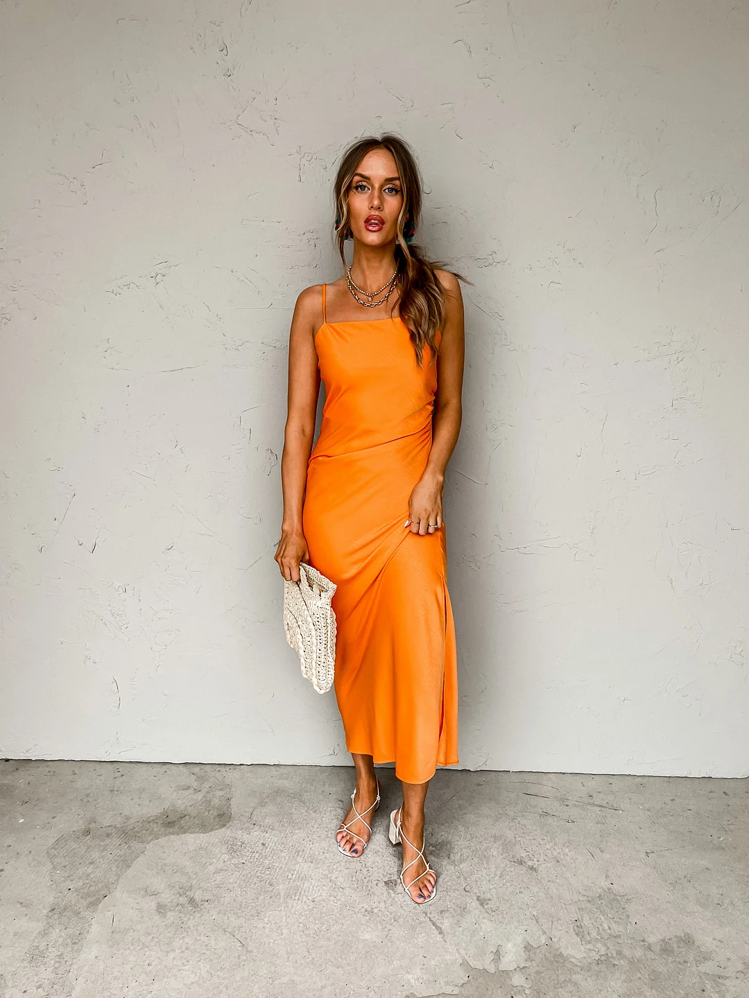 Confident Decisions Slit Midi Dress-Sunkissed Orange