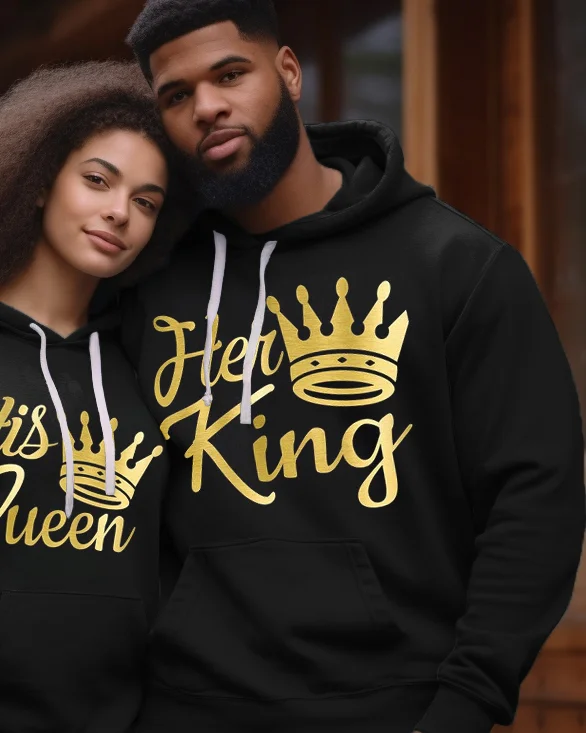 Couple's Plus Size Simple Casual Retro Crown King Queen Long-Sleeved Sweatshirt