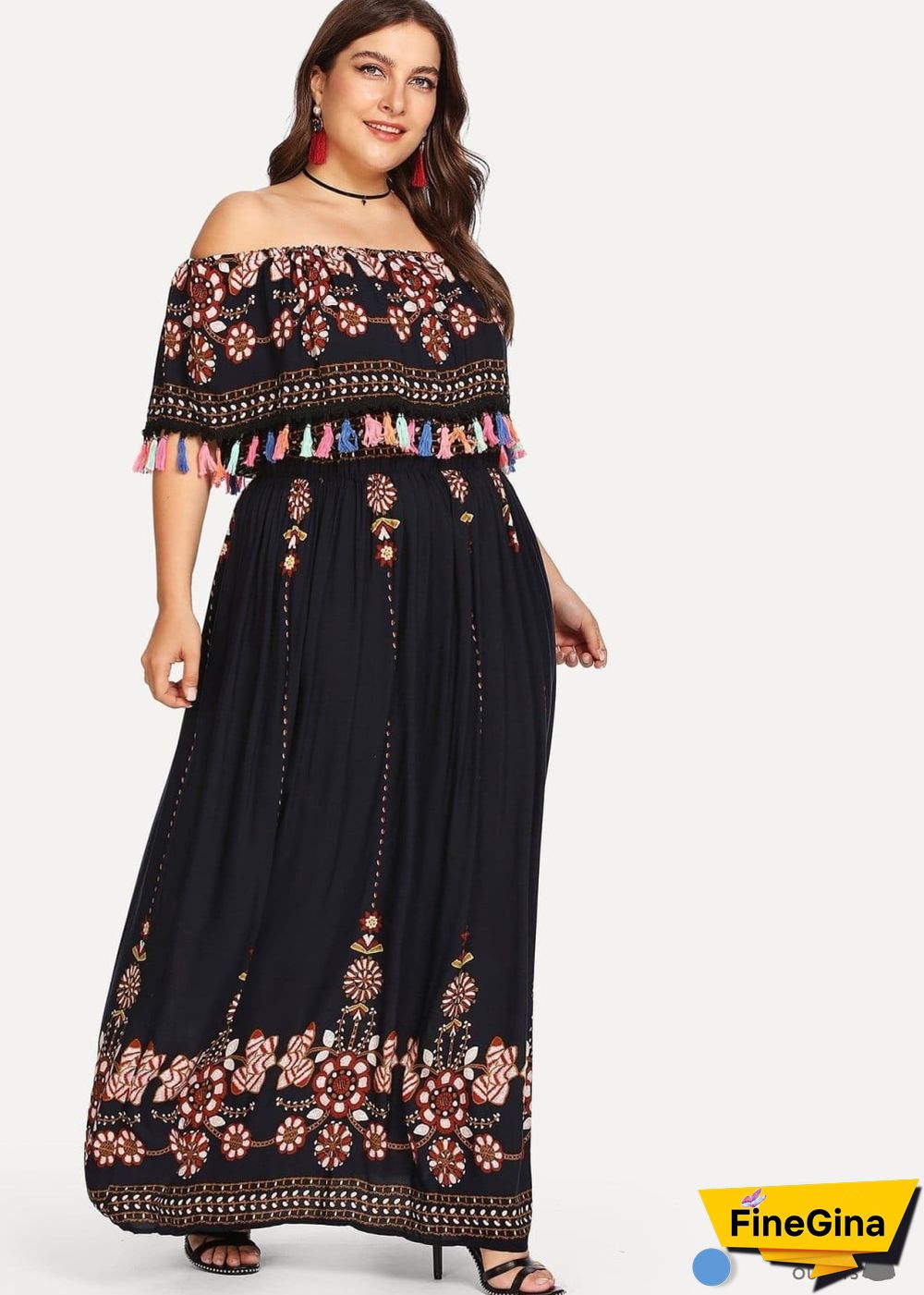 Boho Plus Size Erika Off Shoulder Maxi Dress For Women