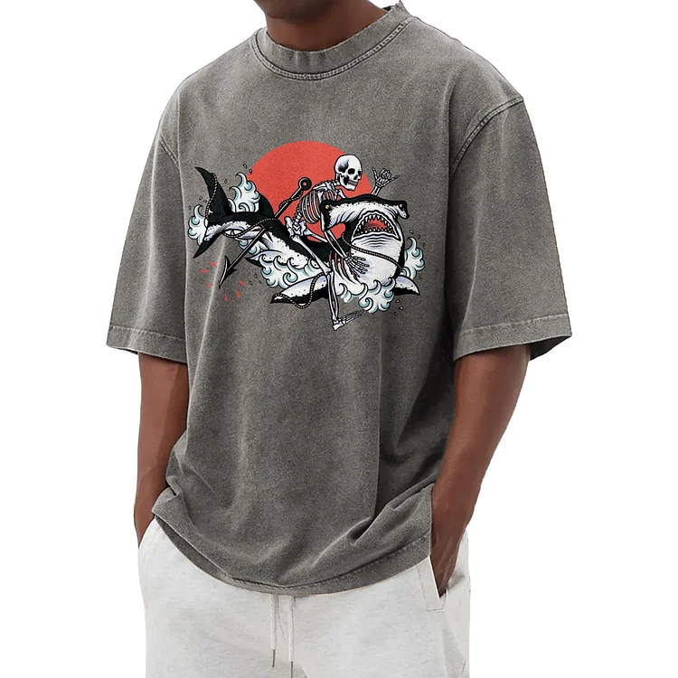 Ride on a Shark Washed T-Shirt 003