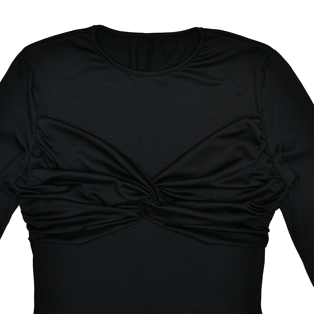 Ootddress Elegant Long Sleeved Elastic Tight Pleated Party Club Evening Dress Women Fashion Maxi Vestido Autumn Winter New Female