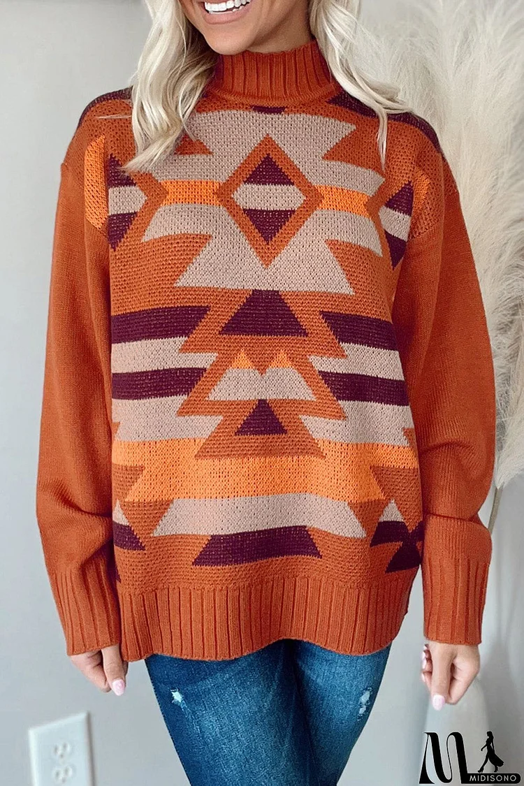 Geometric Mock Neck Sweater