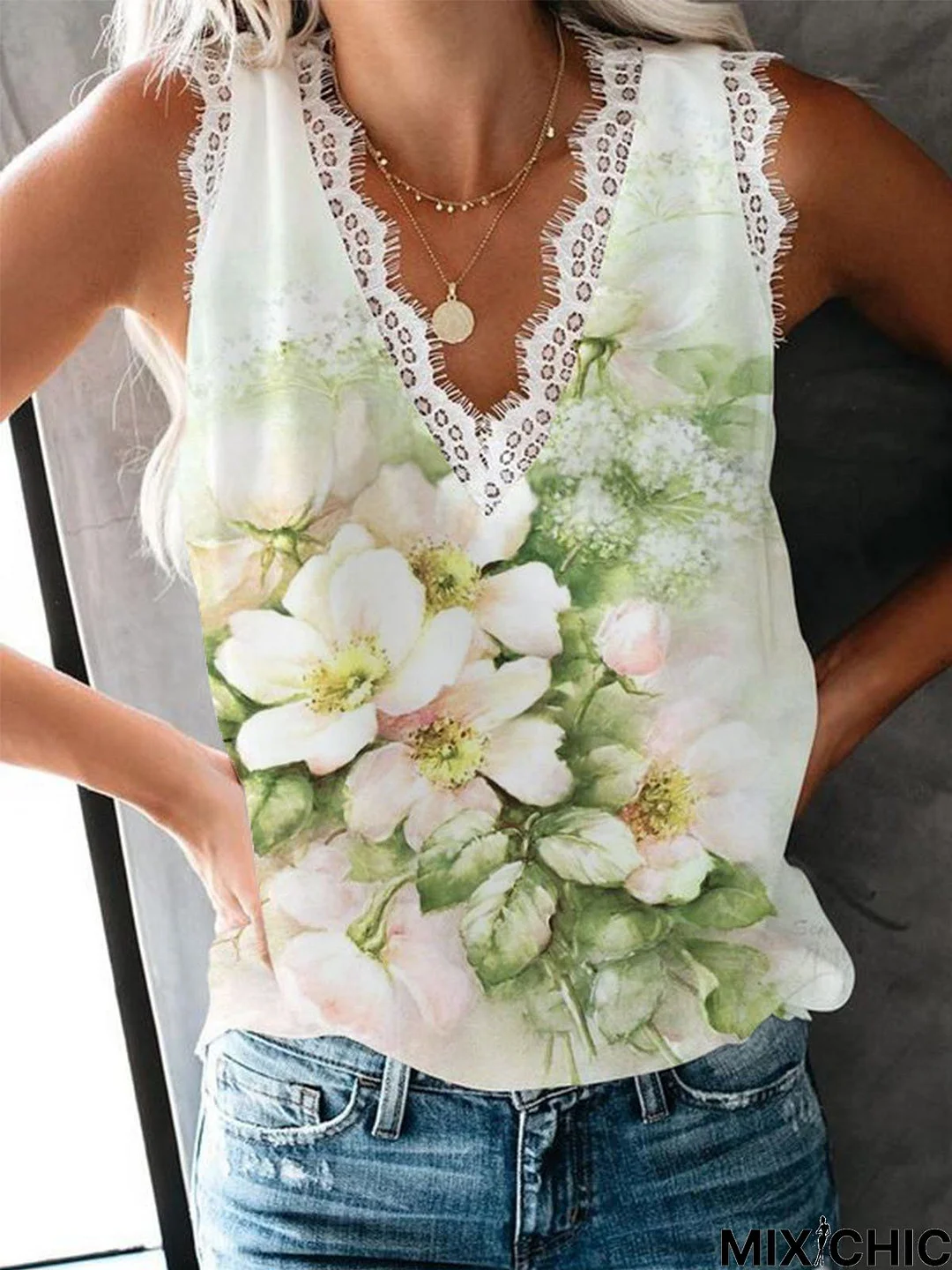 V Neck Sleeveless Vintage T-shirt