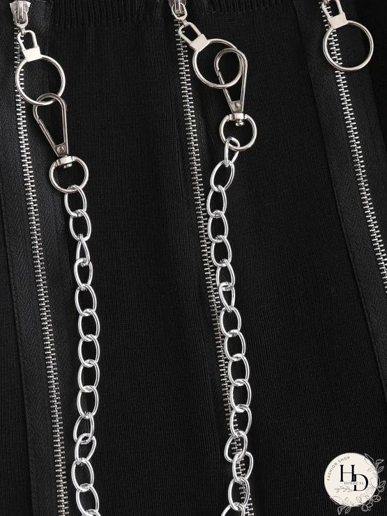 Chain Pull Ring Zippers Cropped Knitwear