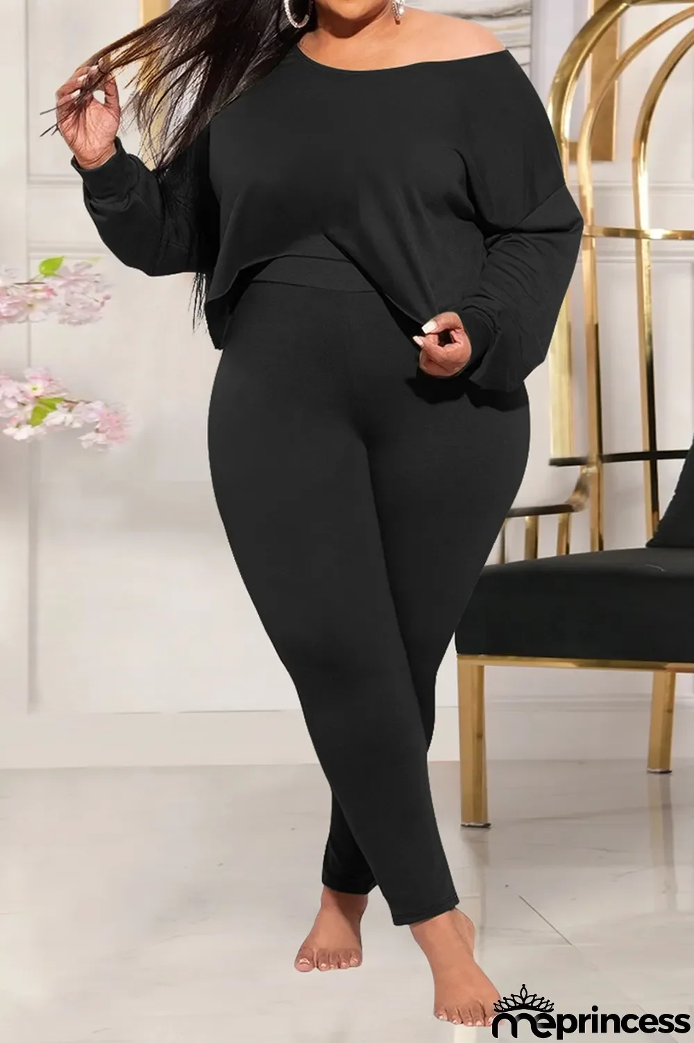 Grey Casual Solid Split Joint O Neck Plus Size Two Pieces