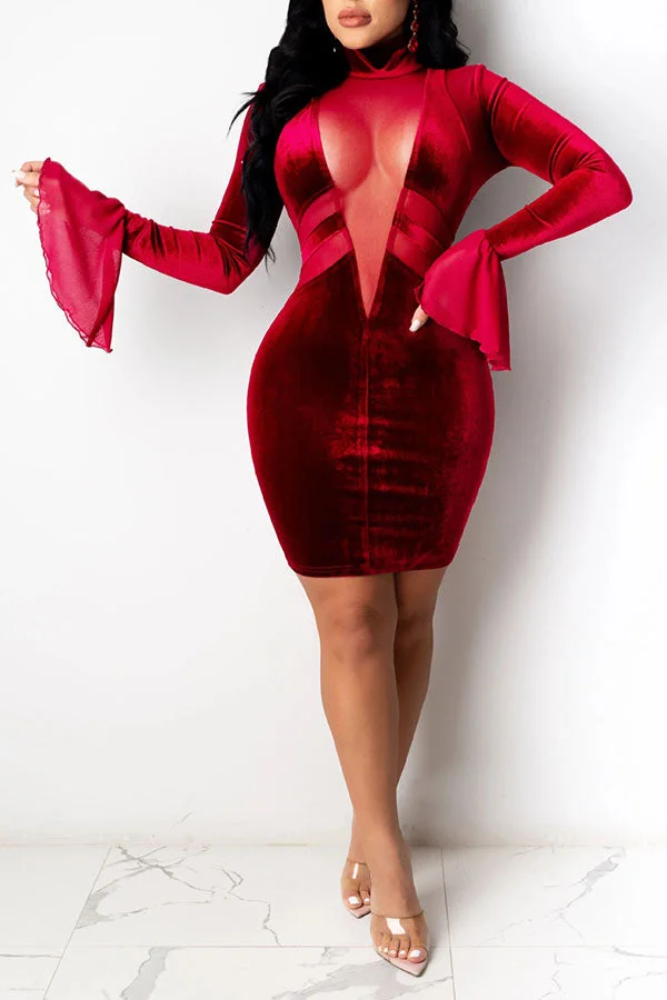 Solid Color Luxe See-Through Mini Dress