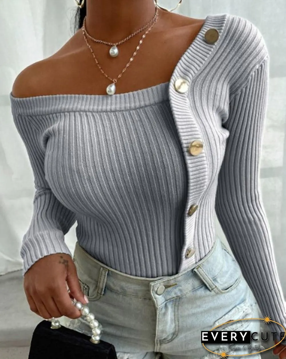 Button Design Knit Sweater