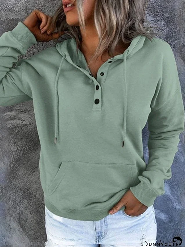 Hoodie Pullover Button Up Hoodie Casual Wine Red Black Blue Solid Color Plain Casual Hooded Long Sleeve for Women