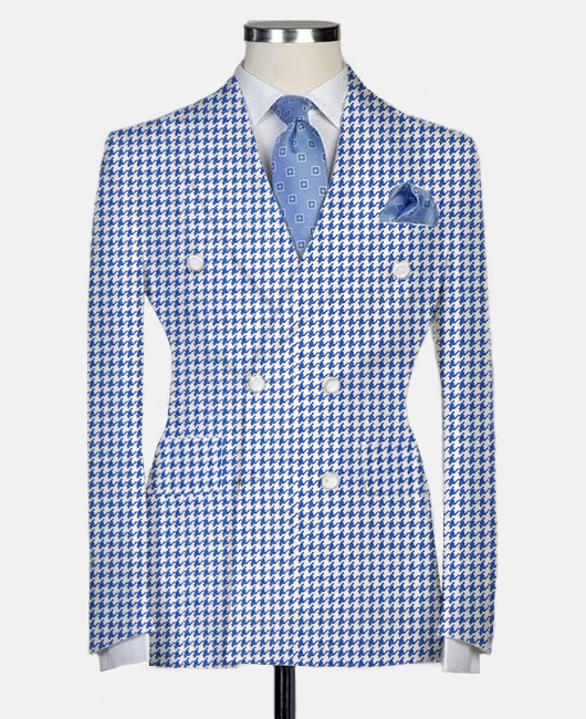 Okaywear Houndstooth Chest Pocket Double Breasted Blazer