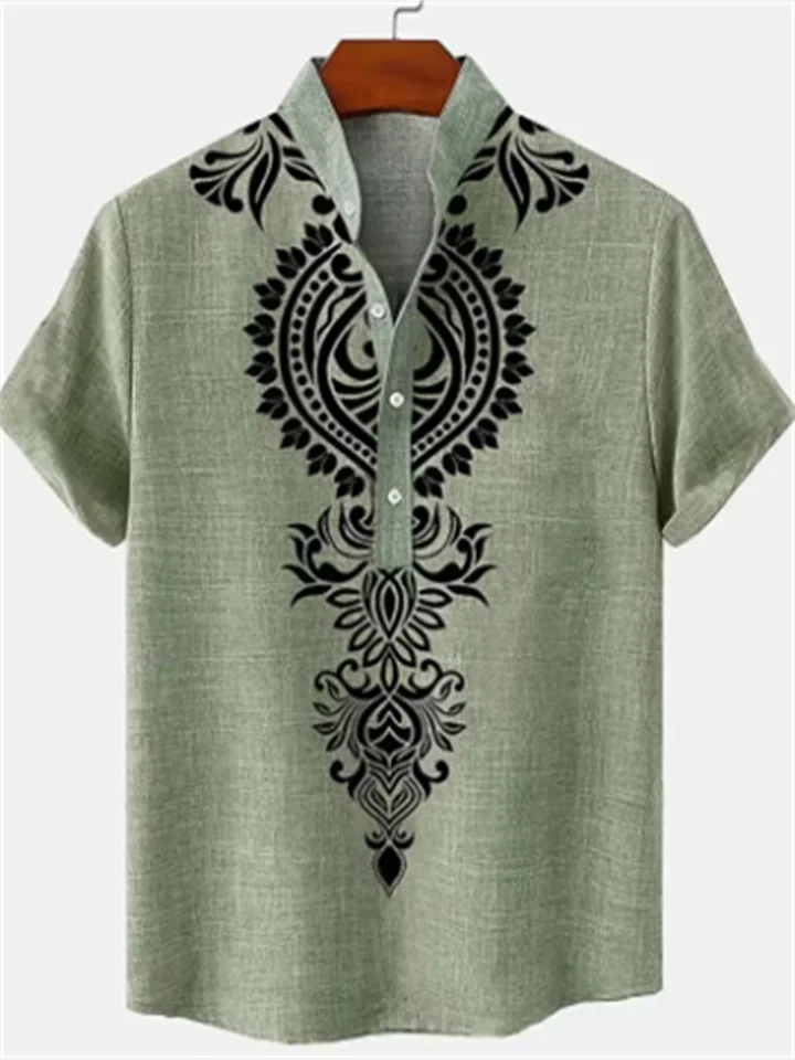 Season: Summer Men's Shirts Digital Printing Linen Short-sleeved Summer Vintage Short-sleeved Shirt