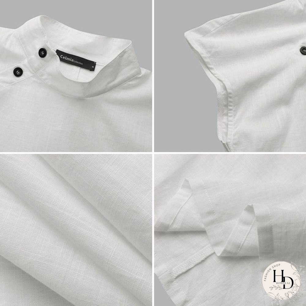 Summer Women Batwing Short Sleeve Blouse Cotton Linen High Collar Casual Loose Shirt Plus