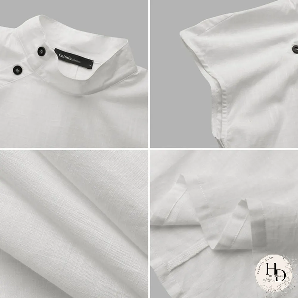 Summer Women Batwing Short Sleeve Blouse Cotton Linen High Collar Casual Loose Shirt Plus