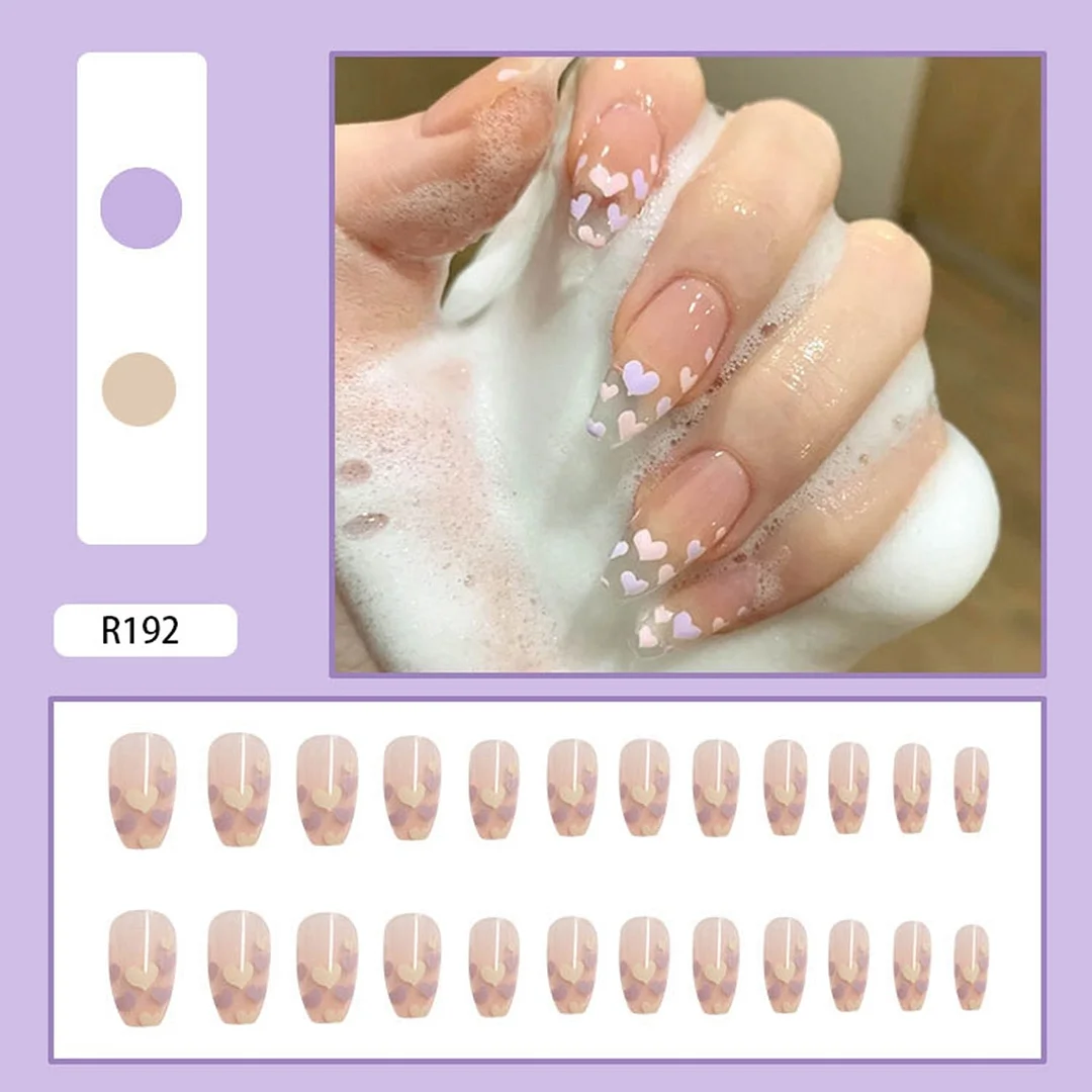 24Pcs French False Nails with Butterfly Rhinestone Designs Long Coffin Artificial Fake Nails Press on Nails With Glue Manicure 515-1-Nail Inspo