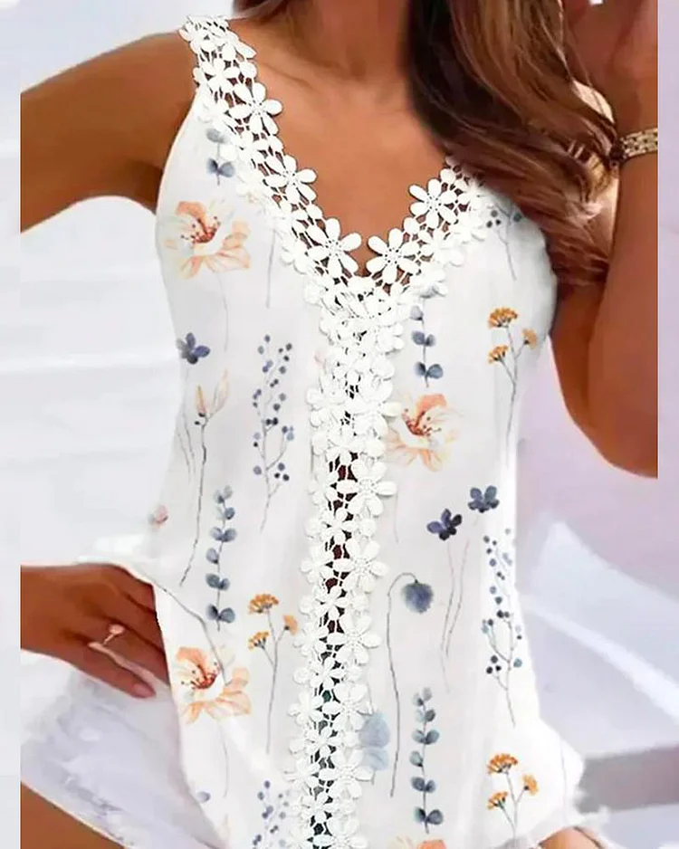 Eyelet Embroidery Guipure Lace Tank Top