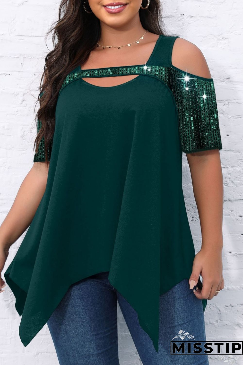 Black Casual Solid Hollowed Out Patchwork O Neck Plus Size Tops