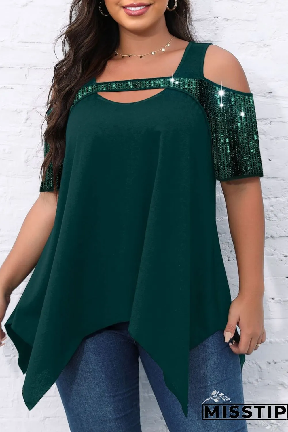 Black Casual Solid Hollowed Out Patchwork O Neck Plus Size Tops
