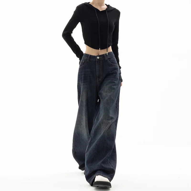 Nncharge Vintage High Waist Loose Straight Jeans Pants Korean Fashion Women's Wide Leg Baggy Y2K Denim Trouser Female Clothes