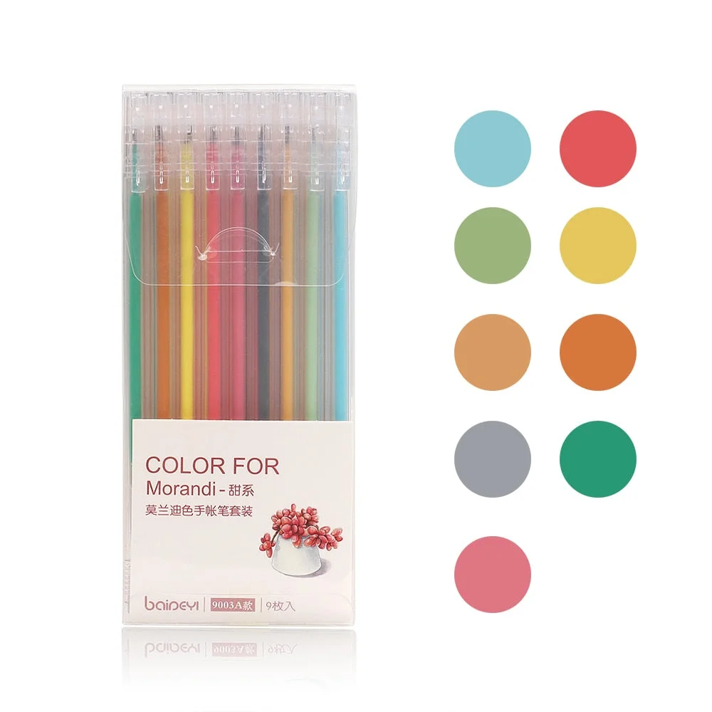 JIANWU 9pcs/set 0.5mm Morandi Color Cute Gel Pen Kawaii journal Mark Pen For Student School Supplies Office & School Pen