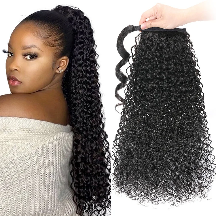 Jerry Curl Hair Weave Ponytail Wrap Around 5 Styles Clip in Hair Extensions Can Be Chosen