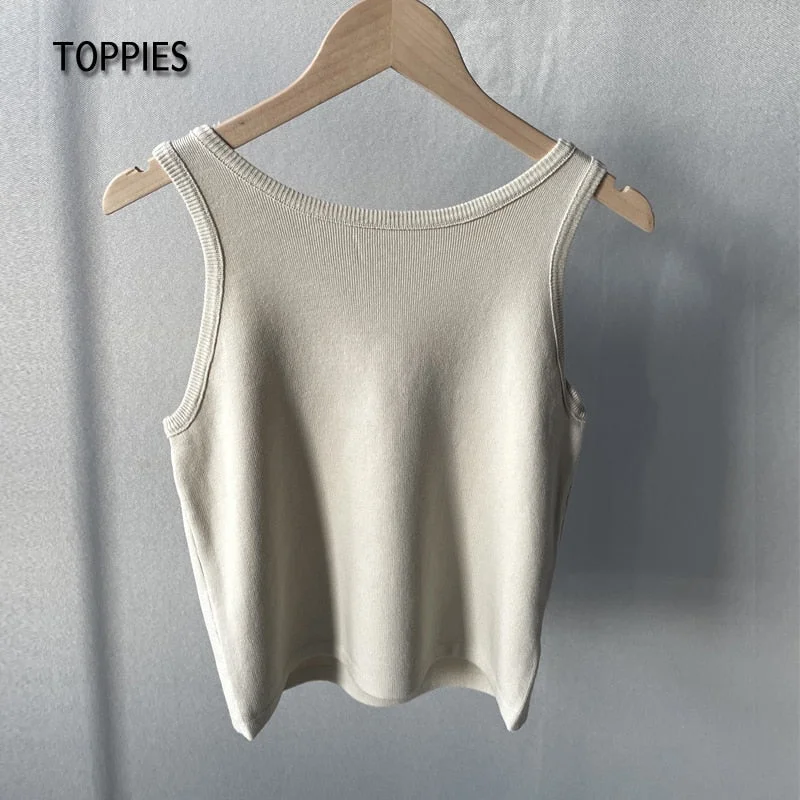 Toppies 2021 Women Sleeveless Knitted Tube Tops Female Tank Tops Korean Chic Ladies Crop Top