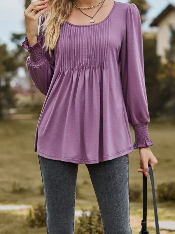 Women's Stitching Solid Color Long Sleeve Scoop Neck Top
