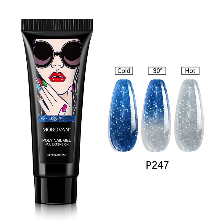 Morovan Temperature Color Changing Dark Blue Glitter Poly Nail Gel P247