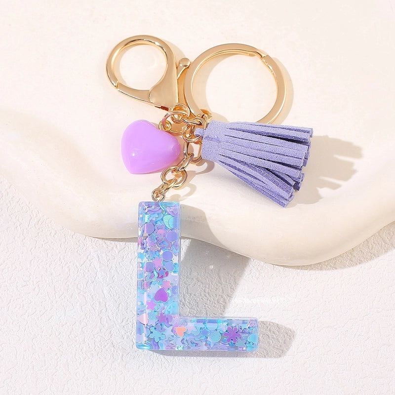 New Women’s Purple Love Tassel 26 Letter Keychain Cute Car Key Chain Couple Backpack Jewelry