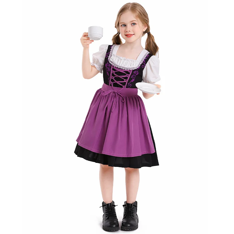  Kids Girls Oktoberfest Team Dress Bavarian Costume Halloween Maid Dress for Girls Beer Festival Outfit