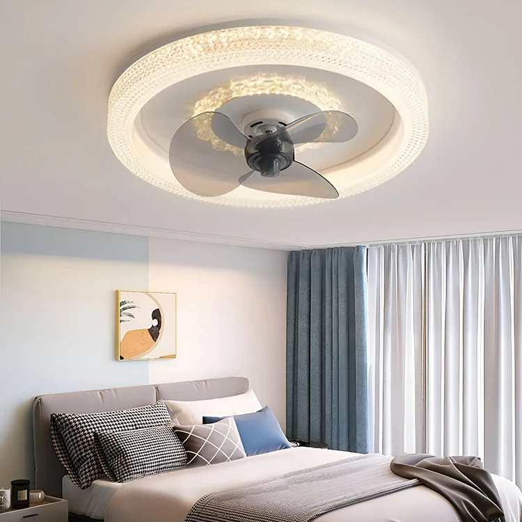 Round Muted 360° Rotatable Stepless Dimming LED Modern Ceiling Fan Light - Appledas