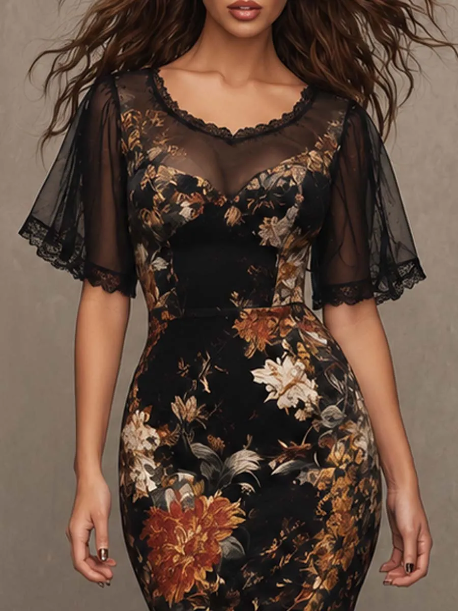 Back view with zipper and lace pattern