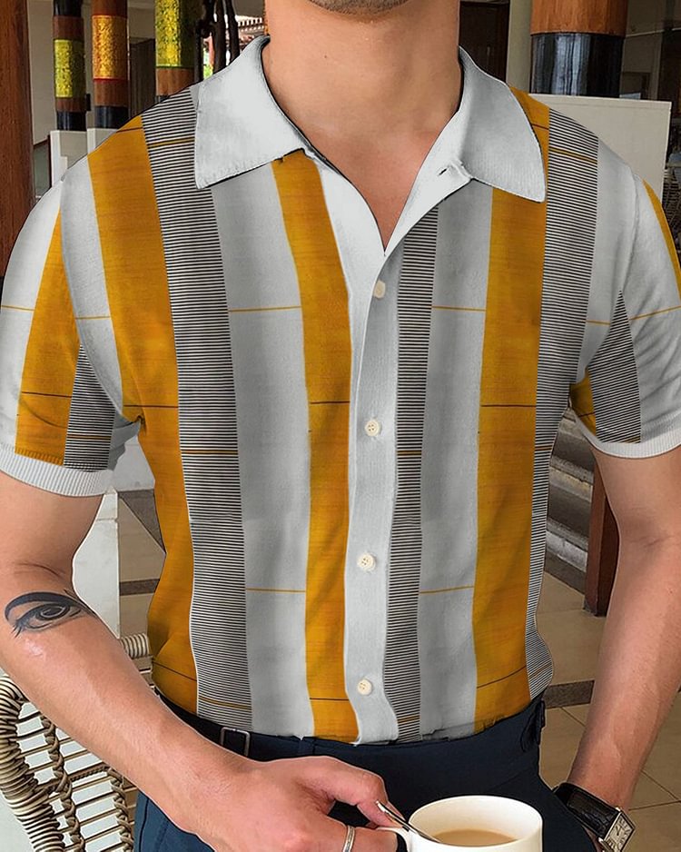 Gentleman Print Chic Knit Lape Polo Shirt 63af