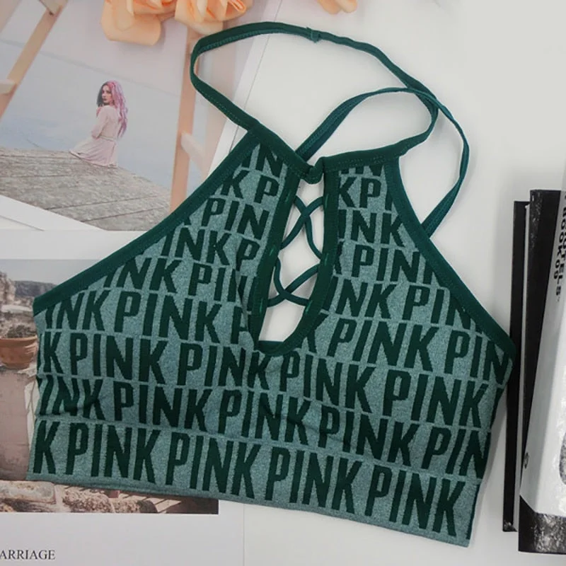 Zoki Sexy Hollow Out Women Crop Tops Energy Sports Bra Pad High Impact Tanks Fashion Letter Knitted Female Camis Fitness Tanks