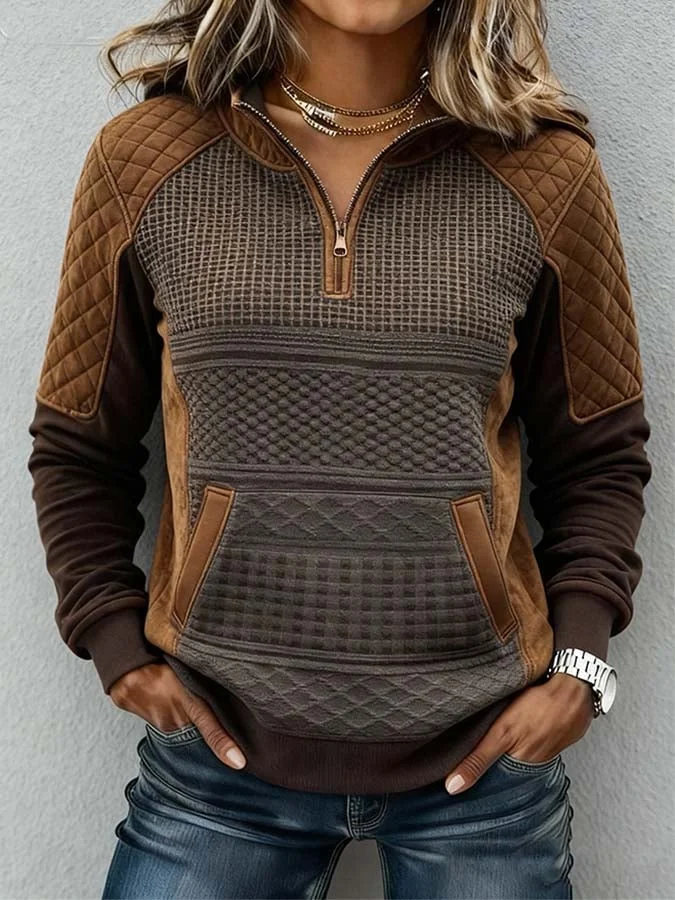 Women'S Casual Color-Blocked Print Pullover Top 