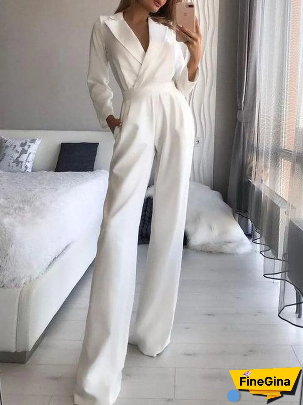 Women's Jumpsuits Solid Long Sleeve Slim Fit Jumpsuit