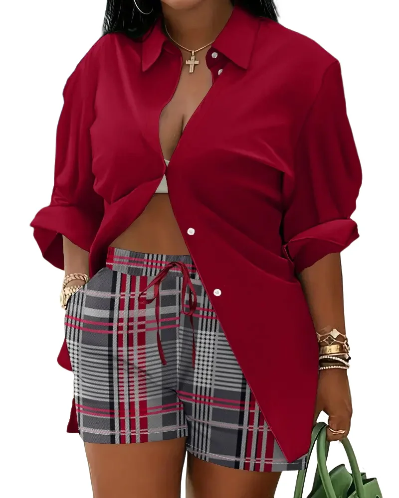 Uveng Uveng Women's Clothing Explosion Two Sets Of Long-Sleeved Shorts Printed Commuter Set