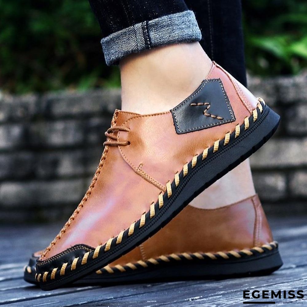 Men Casual Cow Leather Light Comfortable Split Leather Flats Shoes | EGEMISS