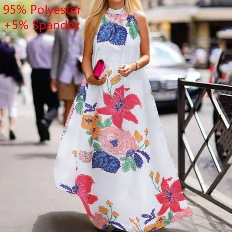 Women Sexy Summer Dress Celmia 2022 Halter Floral Print Bohemian Sundress Sleeveless Casual Loose Party  Maxi Vestidos